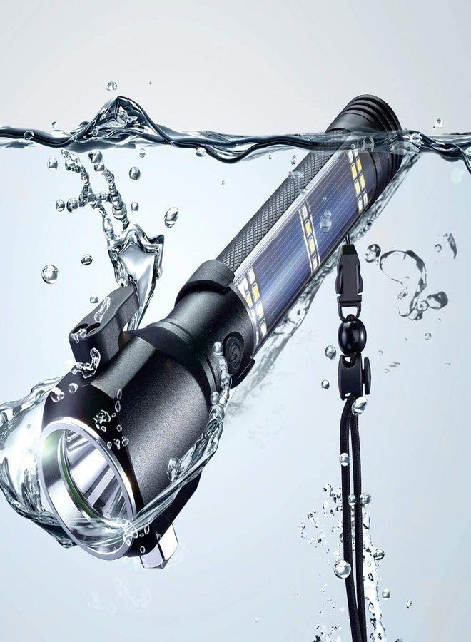 Boriva Aluminium 7 Mode Rechargeable Solar Led Torch Flashlight Use For Car Emergency (Black), 1000 Lumen - Image 1
